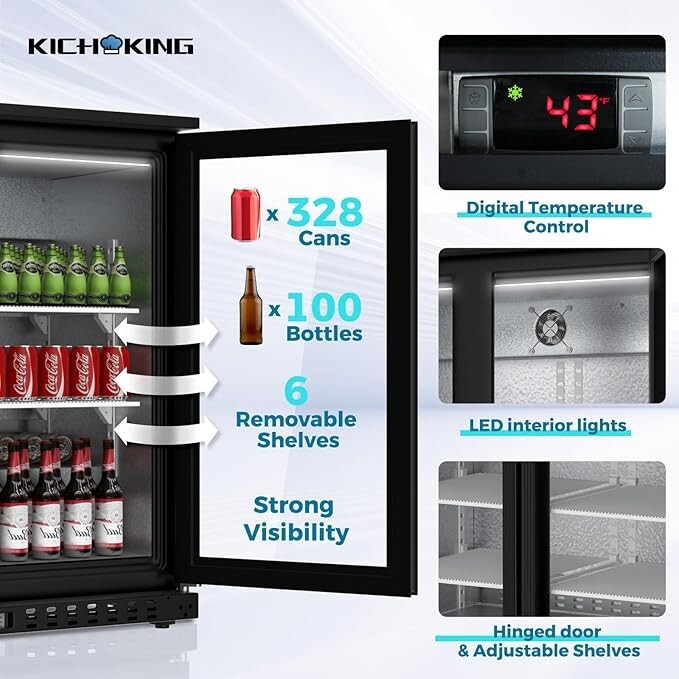 Back Bar Cooler 53.2″ W Beverage Refrigerator 3 Doors Counter Height Beer Fridge