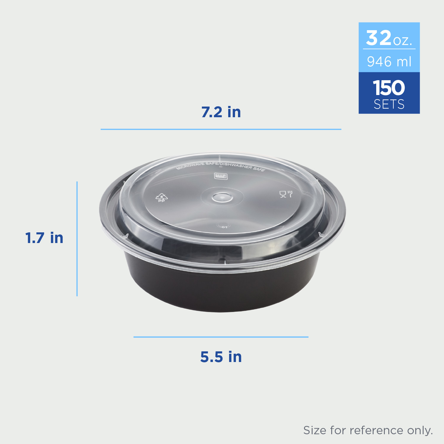 Karat 32oz PP Plastic Microwavable Round Food Containers & Lids – Black – 150 ct
