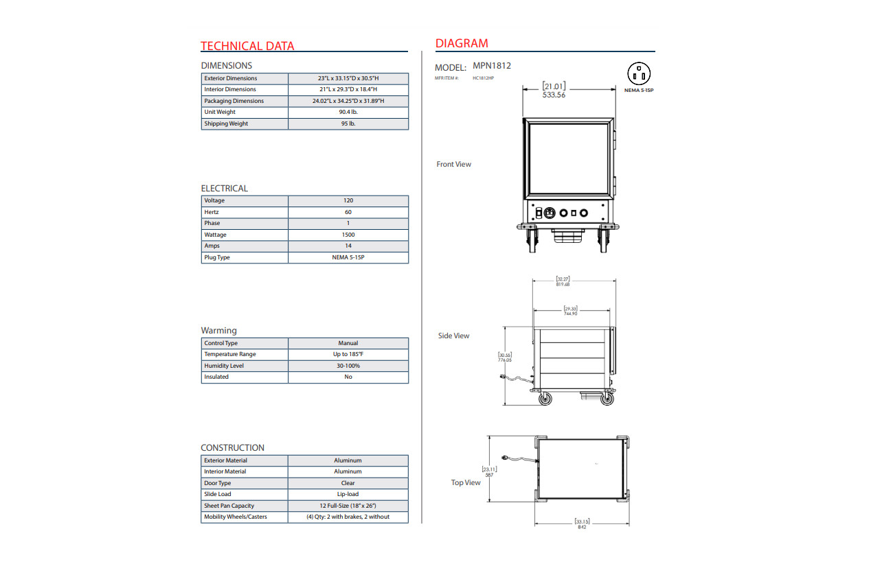 Prepline MPN1812 Undercounter Half Size Non-Insulated Heater Proofer, 120V