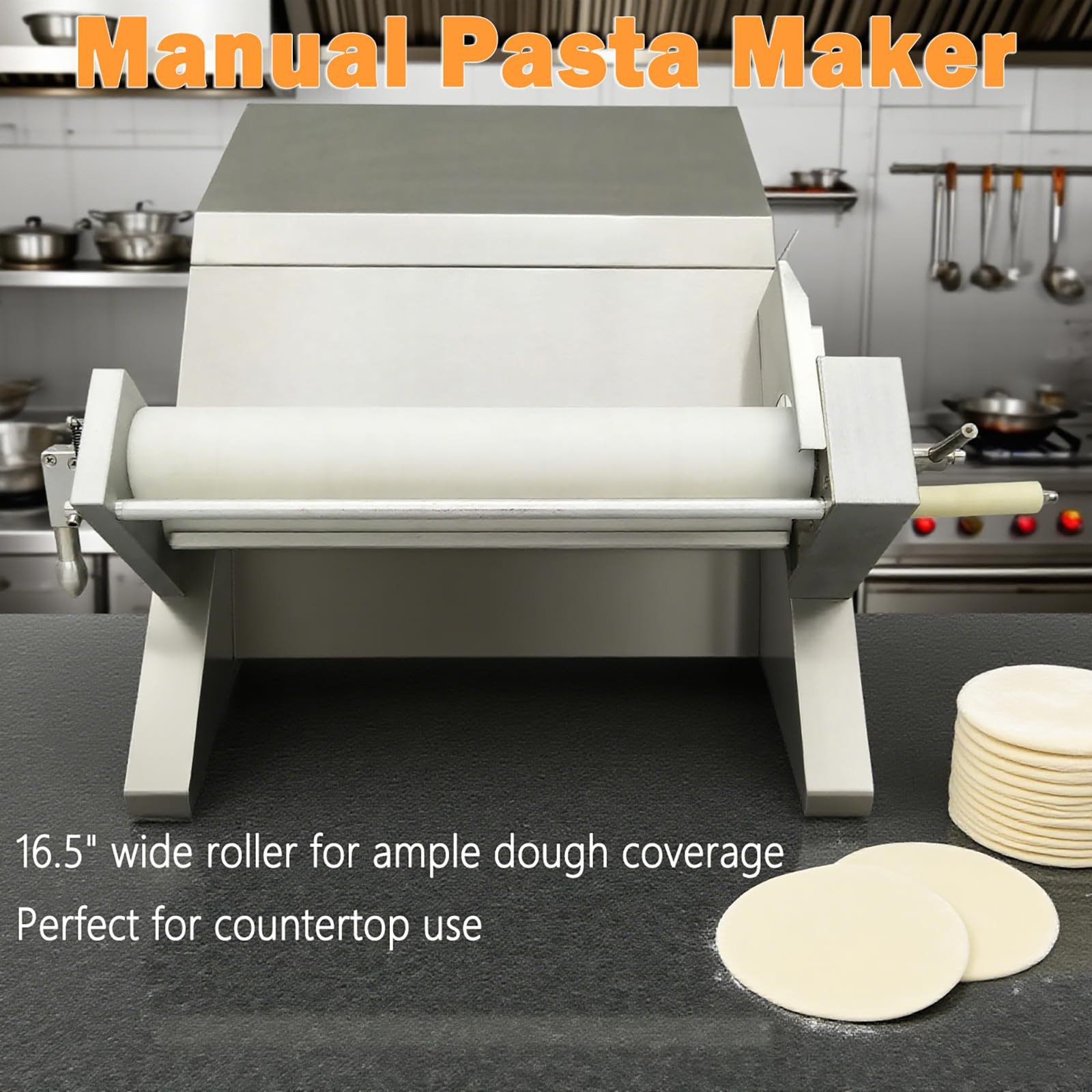 EQCOTWEA Manual Dough Roller Sheeter Machine 16.5″ Stainless Steel Pasta Press