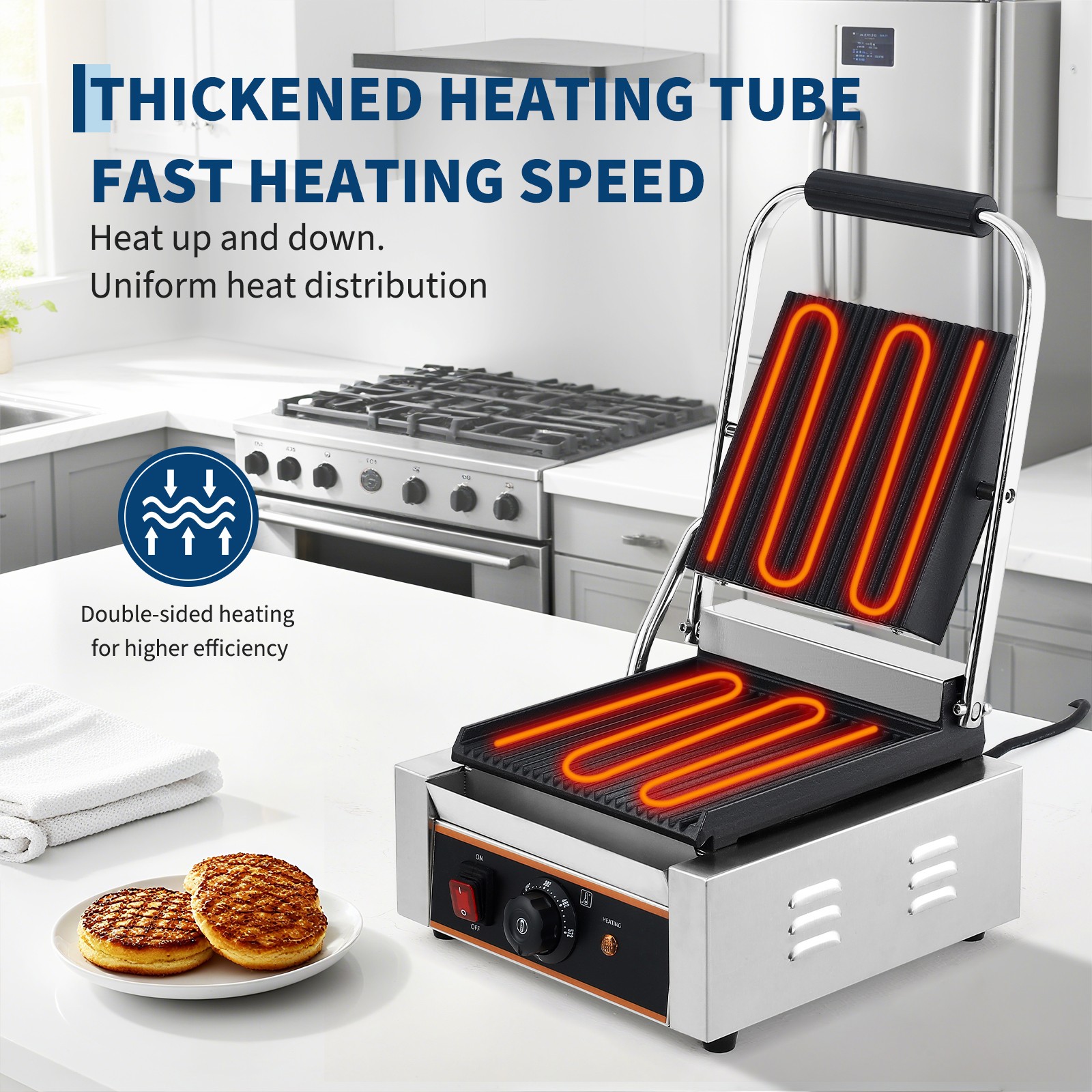 1800W110V Sandwich Panini Press Grill Electric Sandwich Maker Removable Oil Tray