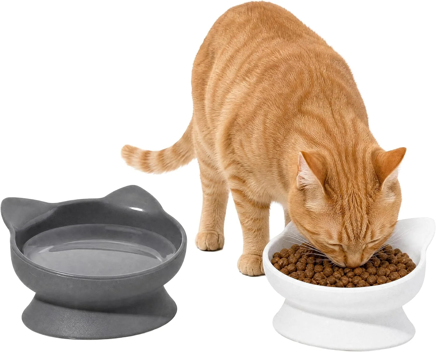 Kitty City Elevated Cat Bowls (Set of 2), Whisker-Friendly Raised Cat Food & Wat