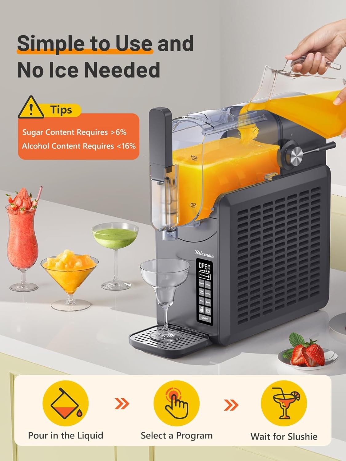 RELEXNOW Slushie Machine No Ice Needed 88 oz 6 in 1
