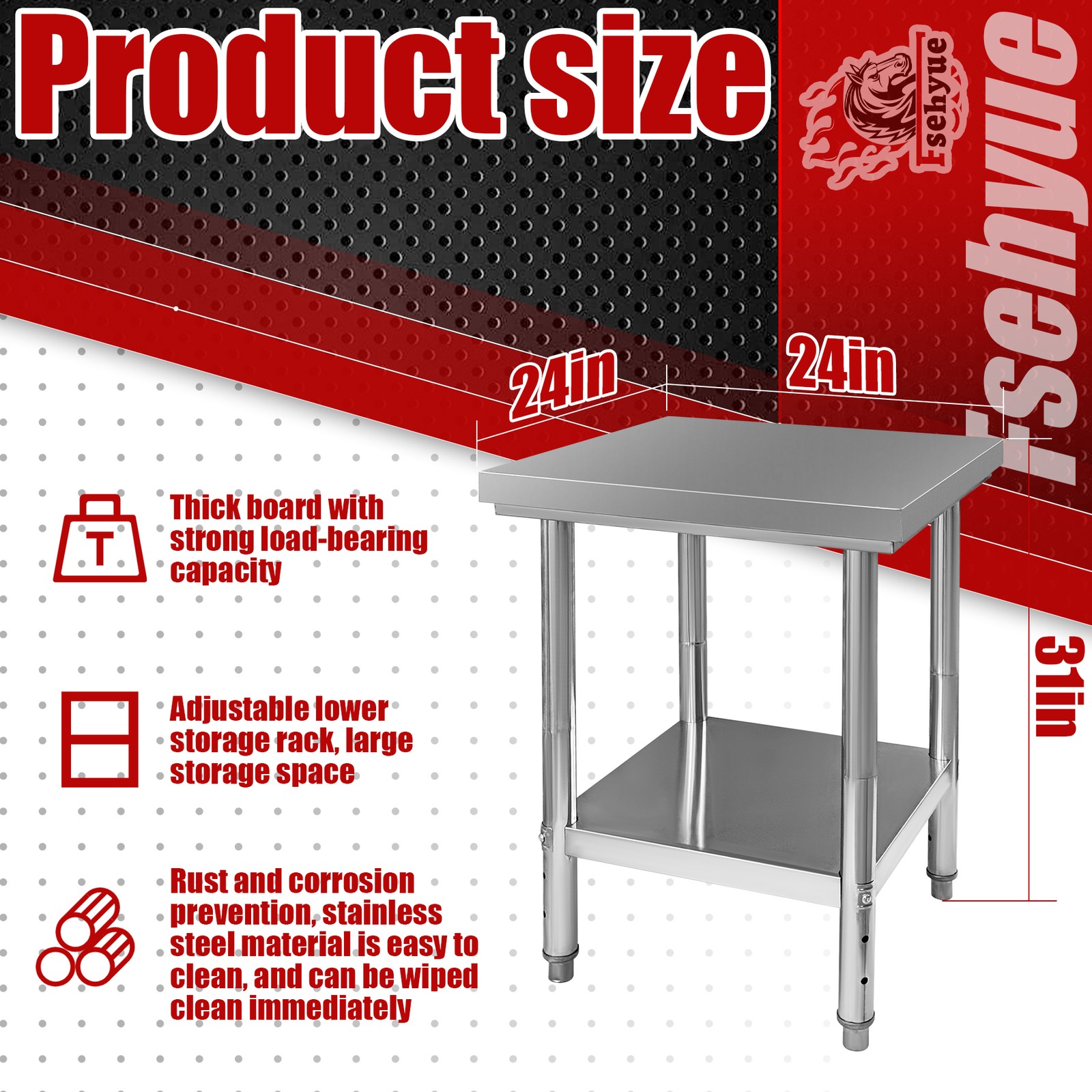Commercial Kitchen Stainless Steel Work & Food Prep Table 24x24x32 Inch