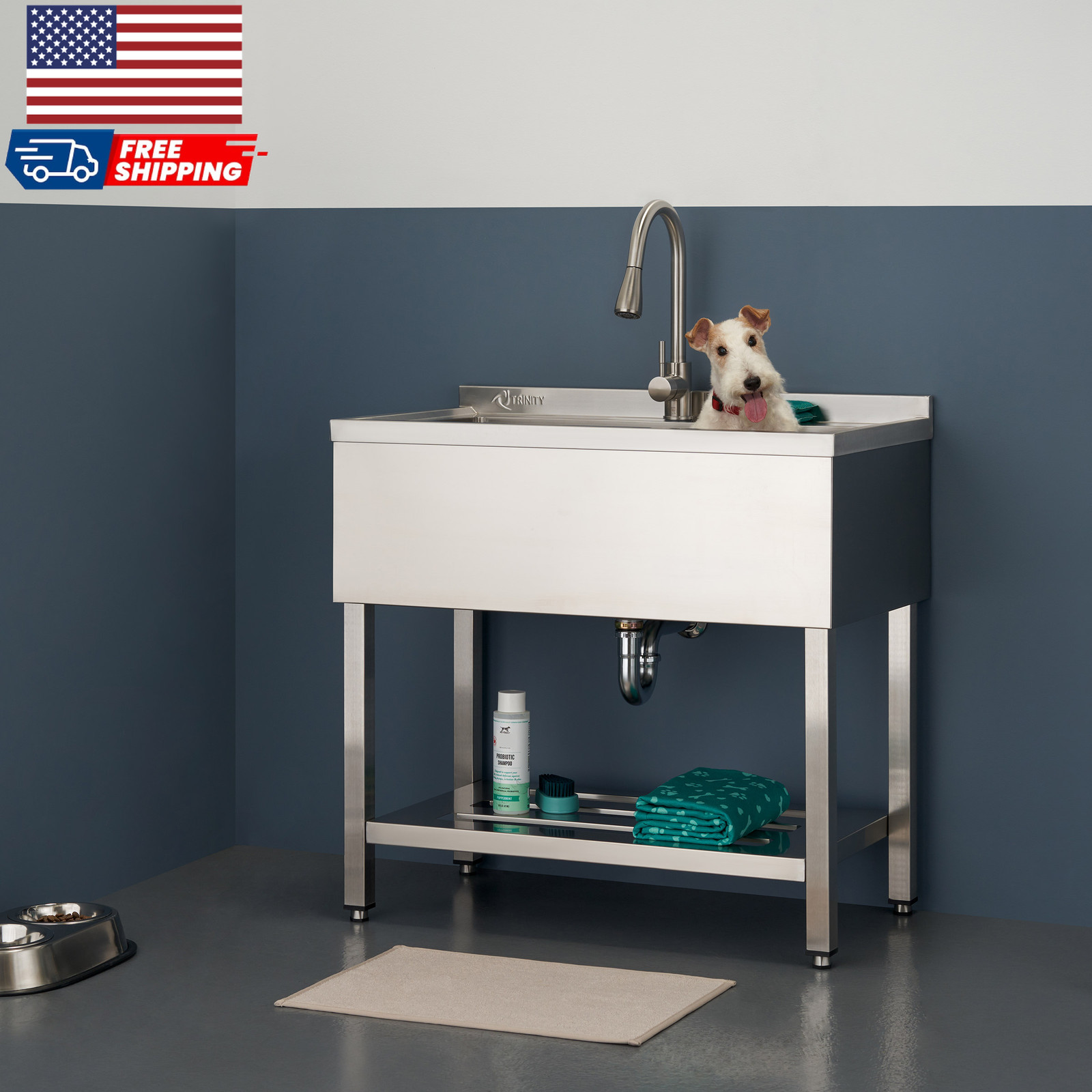 Stainless Steel Utility Sink Pull-Out Faucet Heavy Duty, Garage, Laundry, NEW