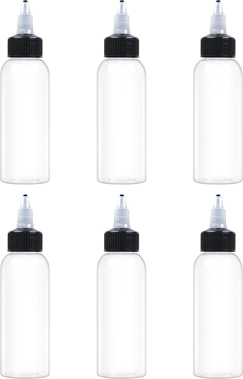 6 Pcs 2Oz Plastic Squeeze Bottles with Twist Top Cap, 60Ml Clear