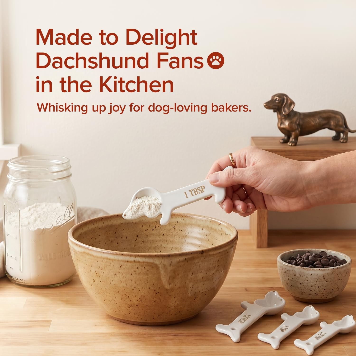 Dachshund Gifts Measuring Spoons Set, Ceramic Weiner Dog Gifts for Women, Teaspo