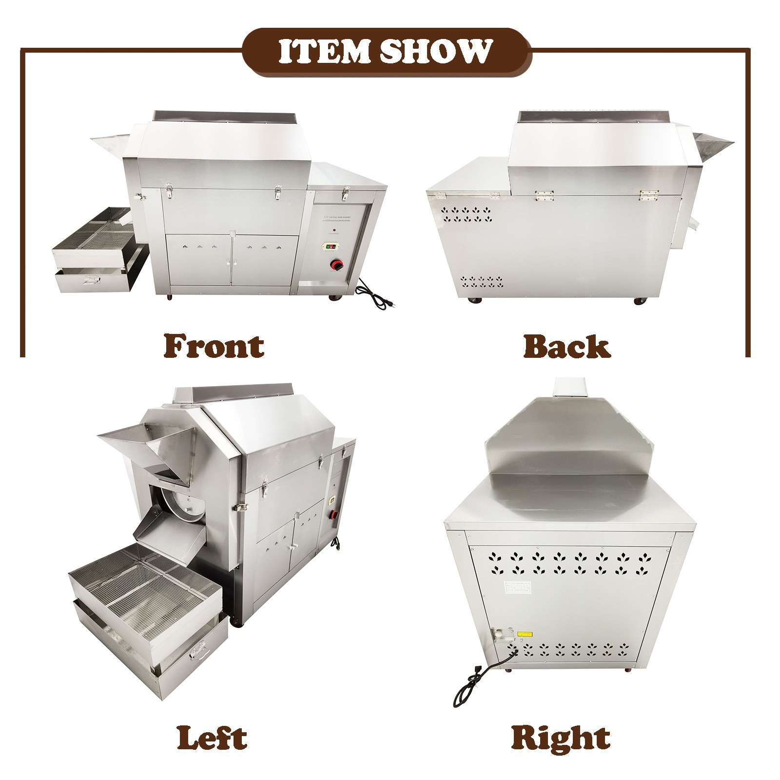 220V Fully Auto Gas Type Coffee Bean/Nut Roaster Drum Roasting Machine 110LBS