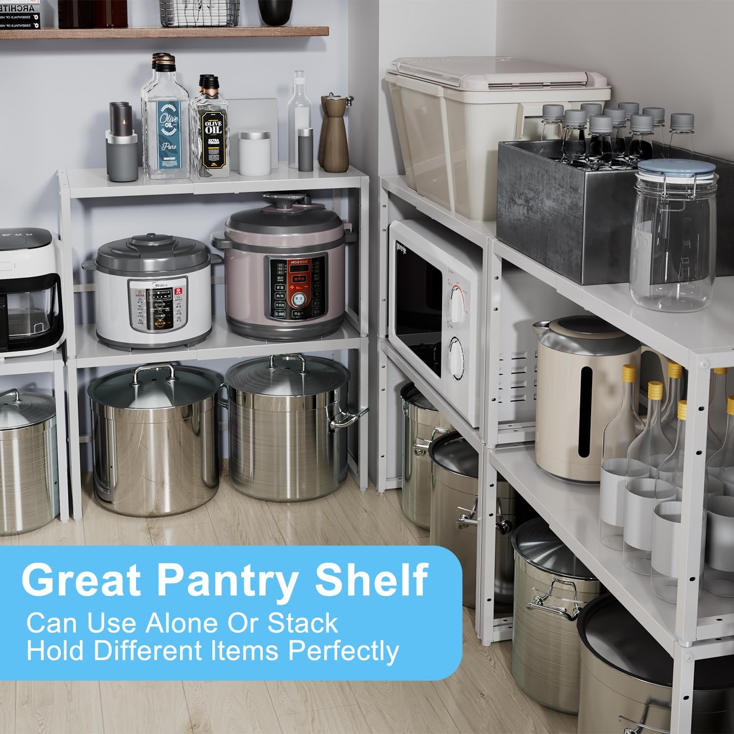 Expandable Kitchen Storage Shelves,110LBS 11.8″D x 28.9″W x 16.3″H, White