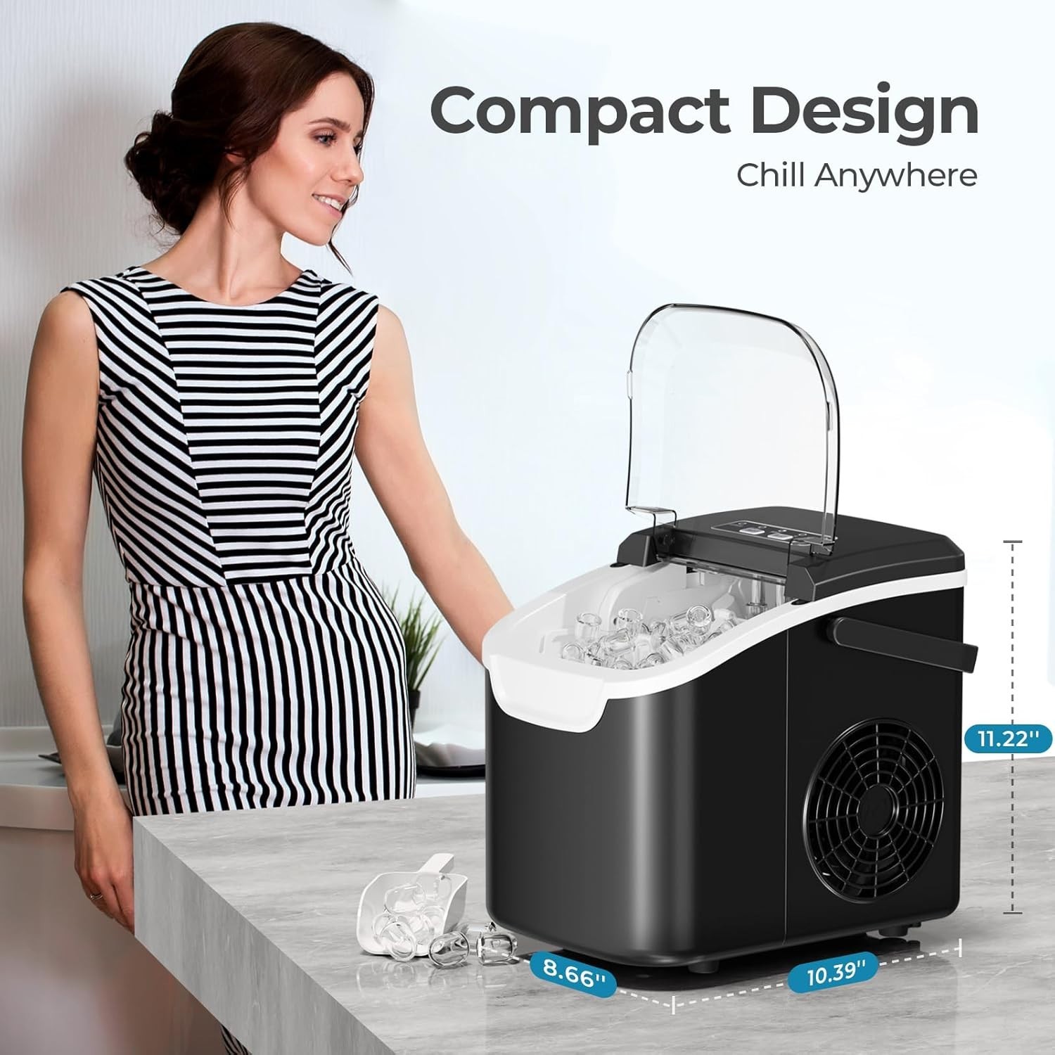 Portable Countertop Ice Maker 26LB/Day Self Cleaning Ice Machine Black