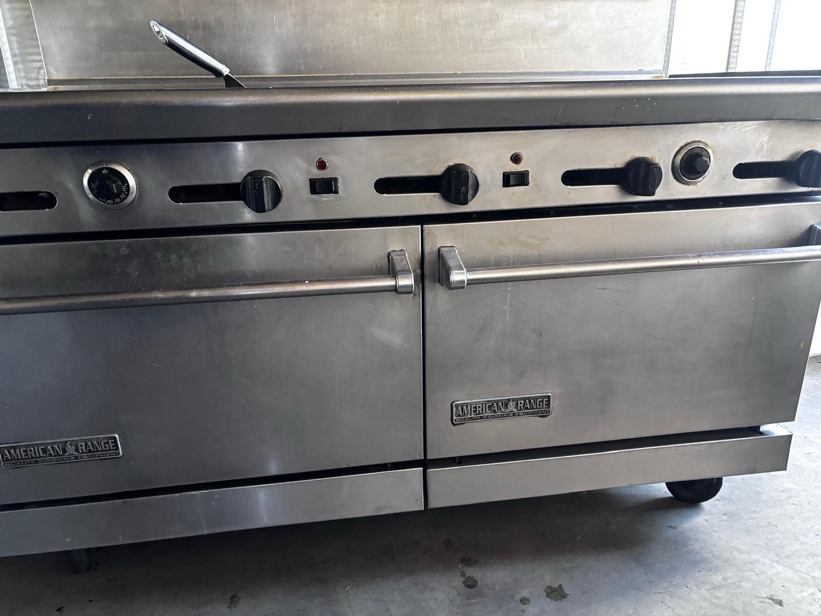 American Range 60 inch Heavy Duty Restaurant Range Griddle and 2 Ovens READ PLZ