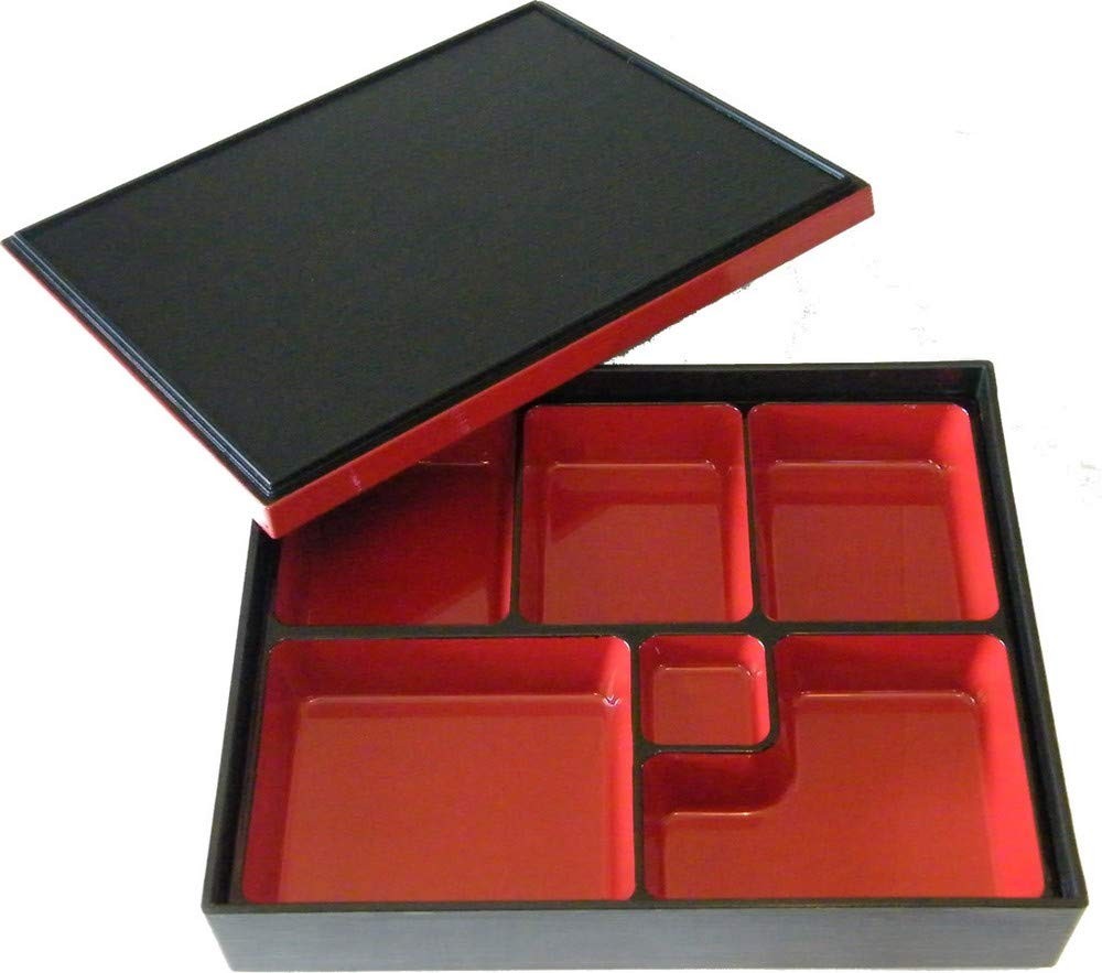 Japanbargain Japanese Red Lacquered Bento Lid 6 Compartments Removable Bento