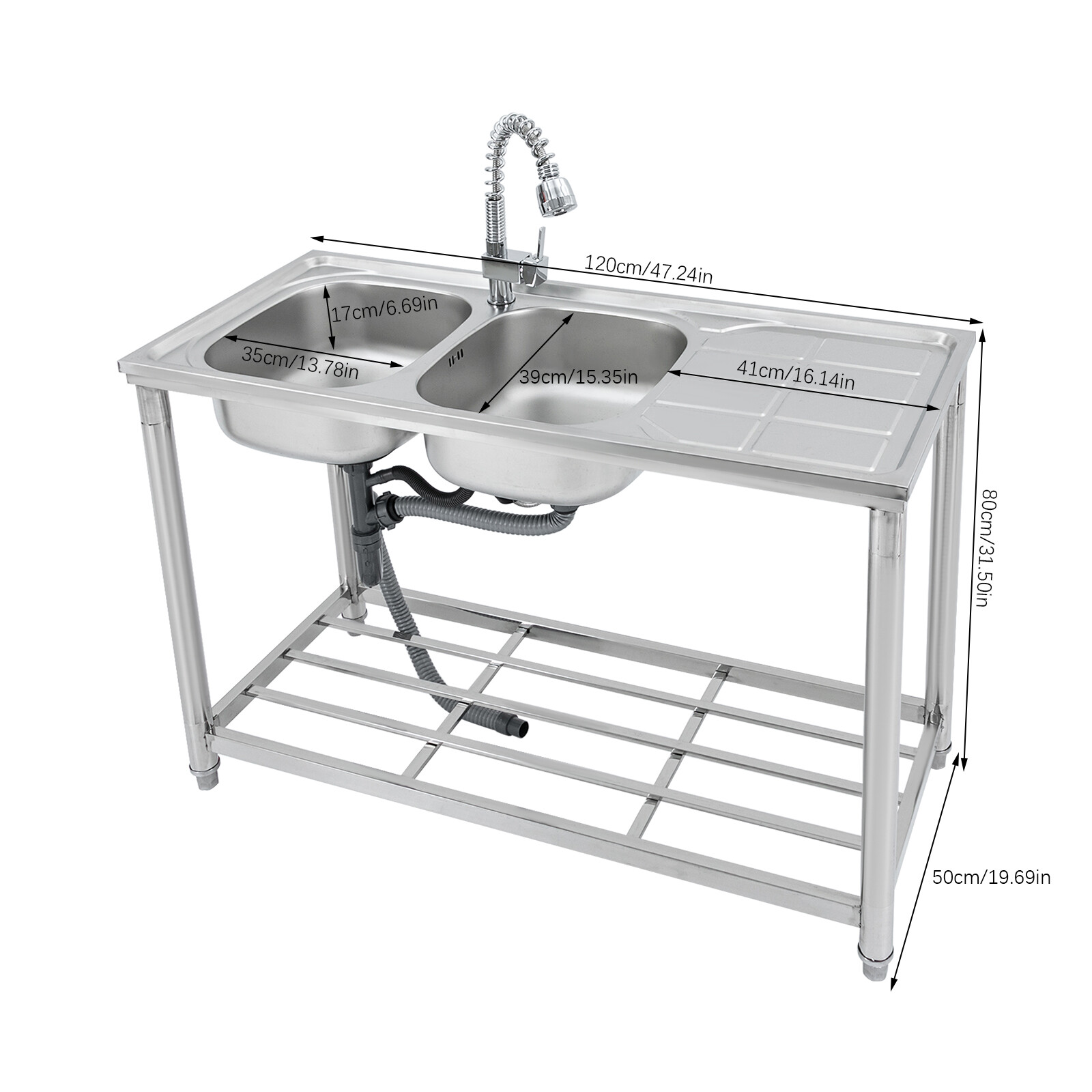 Commercial Utility Prep Sink 2Compartment Stainless Steel KitchenPrep Work Table