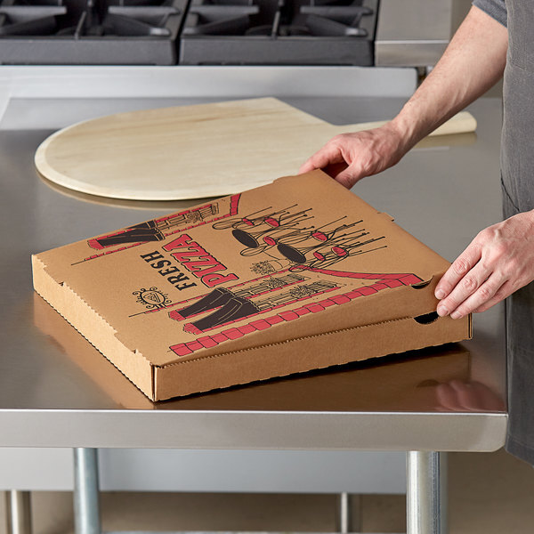 16″ x 16″ Brown Kraft Single Wall Corrugated B Flute Printed Pizza Box (50 Pack)