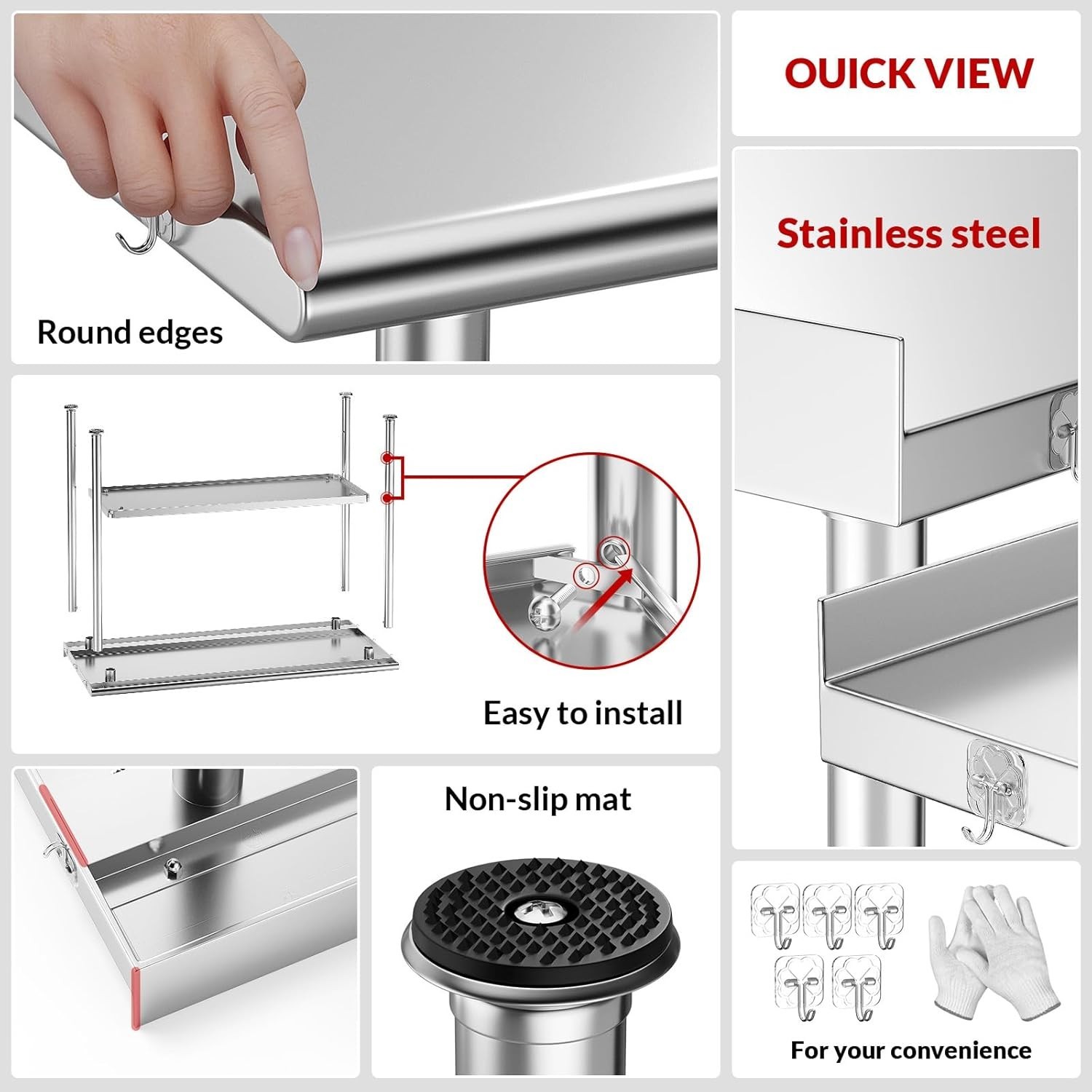 All-Stainless Steel Prep Table — 24×48″ Commercial Workstation with Rounded-C…