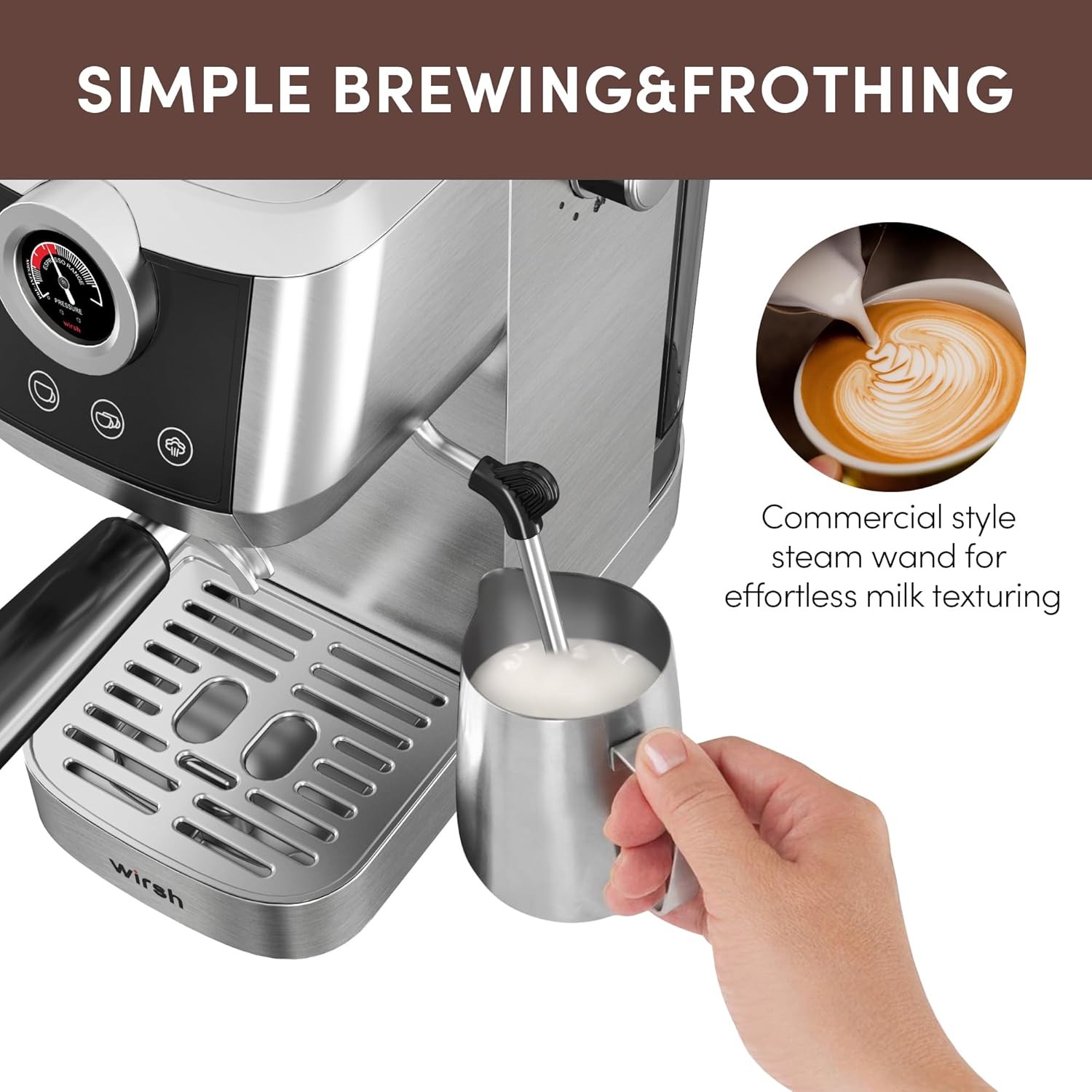 Espresso Machine,20 Bar Semi-Automatic Espresso Maker with Milk Frother