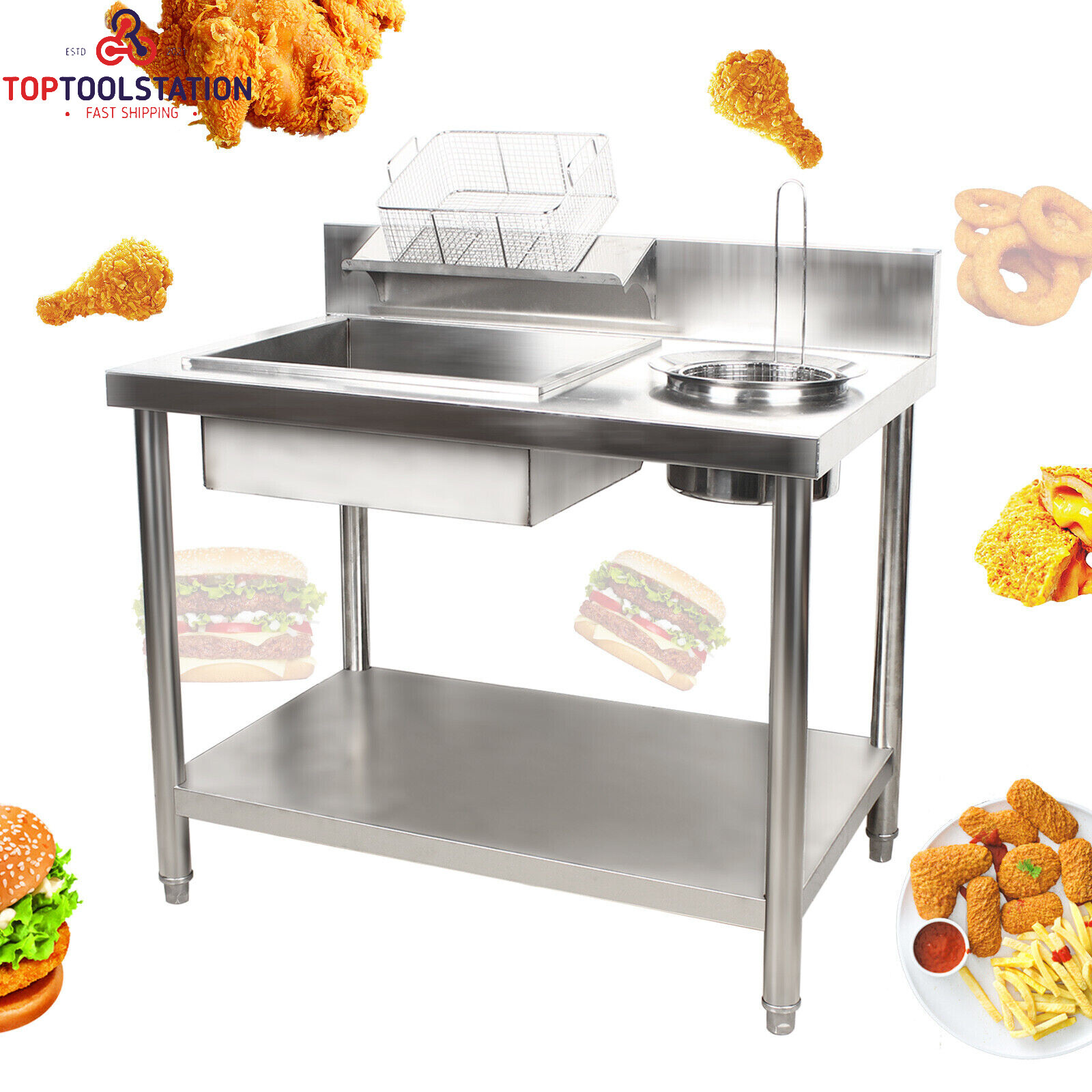 Breading Table Fried Chicken Station Kitchen Stainless Steel Prepare Workdesk