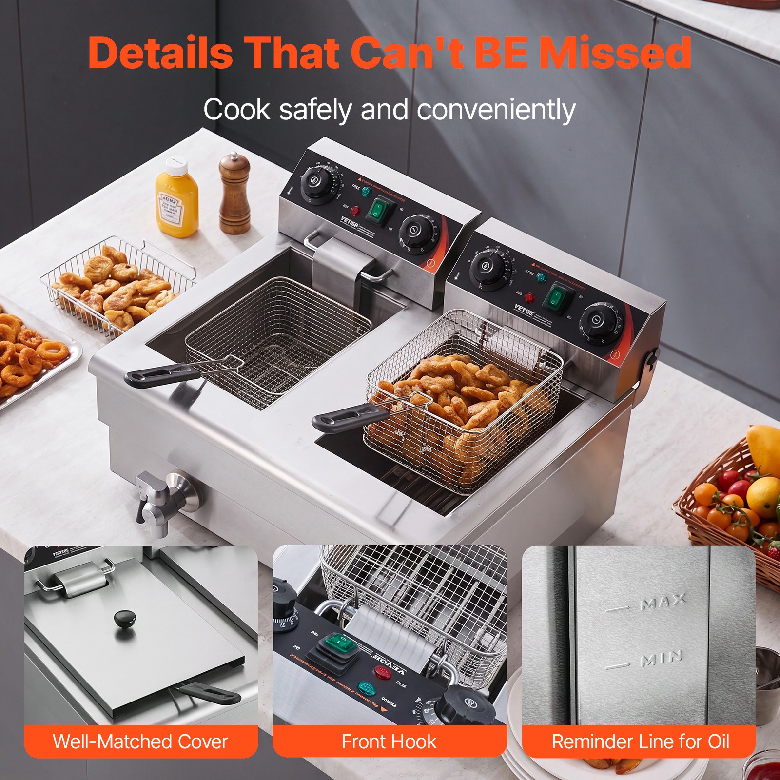VEVOR Commercial Electric Deep Fryer Countertop Fryer 3000W Dual Tank 2x11Qt/11L