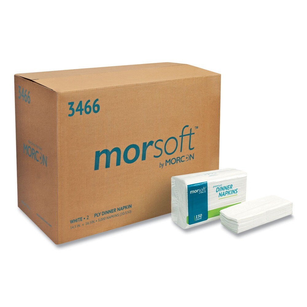 Morcon Paper 3466 Morsoft 14.5″ x 16.5″ 2-Ply Dinner Napkins – Wht 3,000/CT New