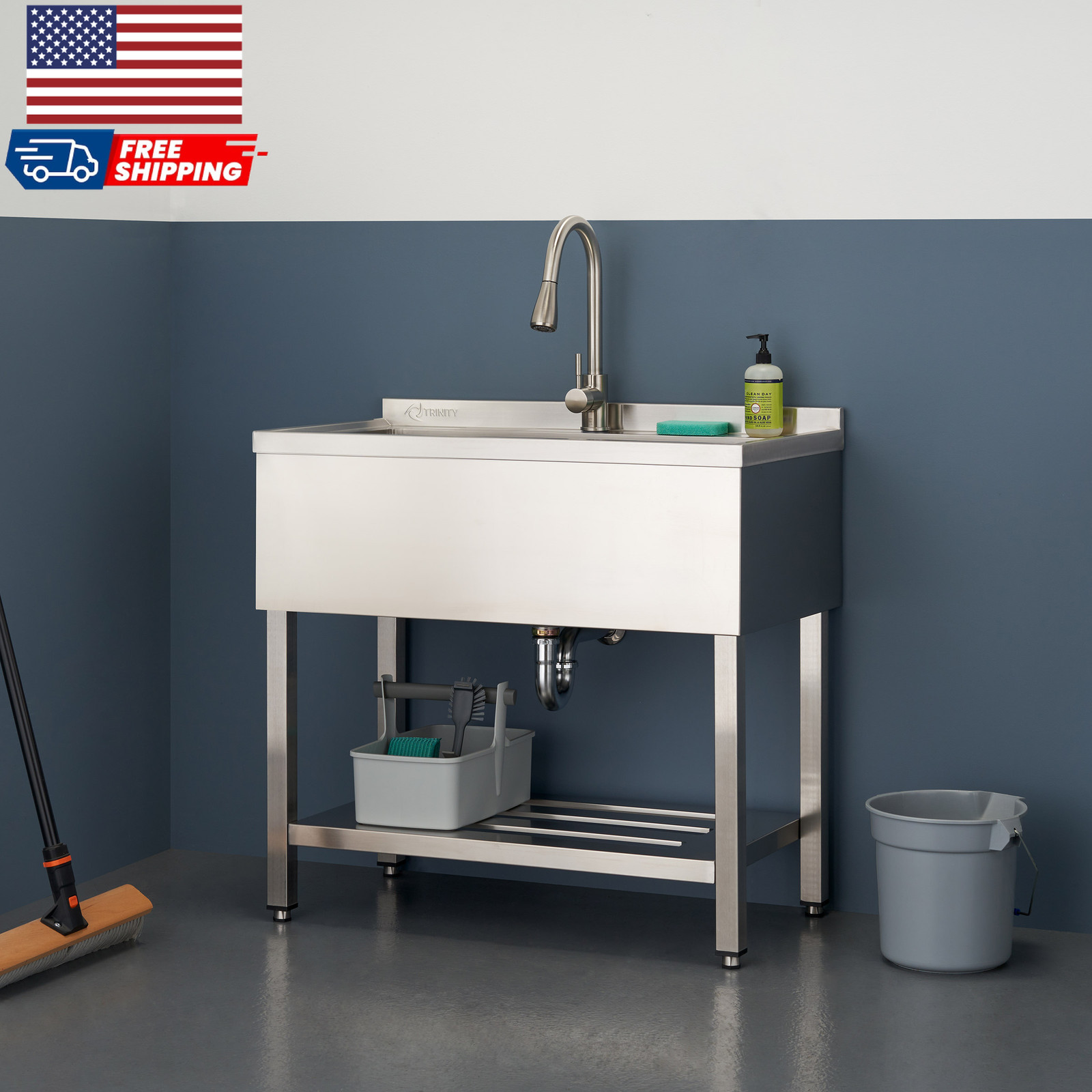 Stainless Steel Utility Sink Pull-Out Faucet Heavy Duty, Garage, Laundry, NEW
