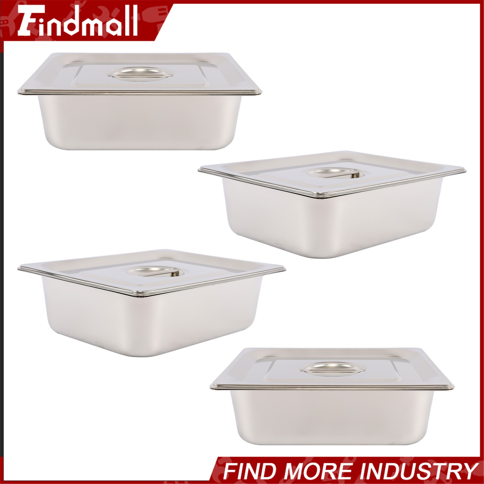 Findmall 4 Pack Hotel Pans 1/2 Size 4″ Deep Stainless Steel Steam Table with Lid
