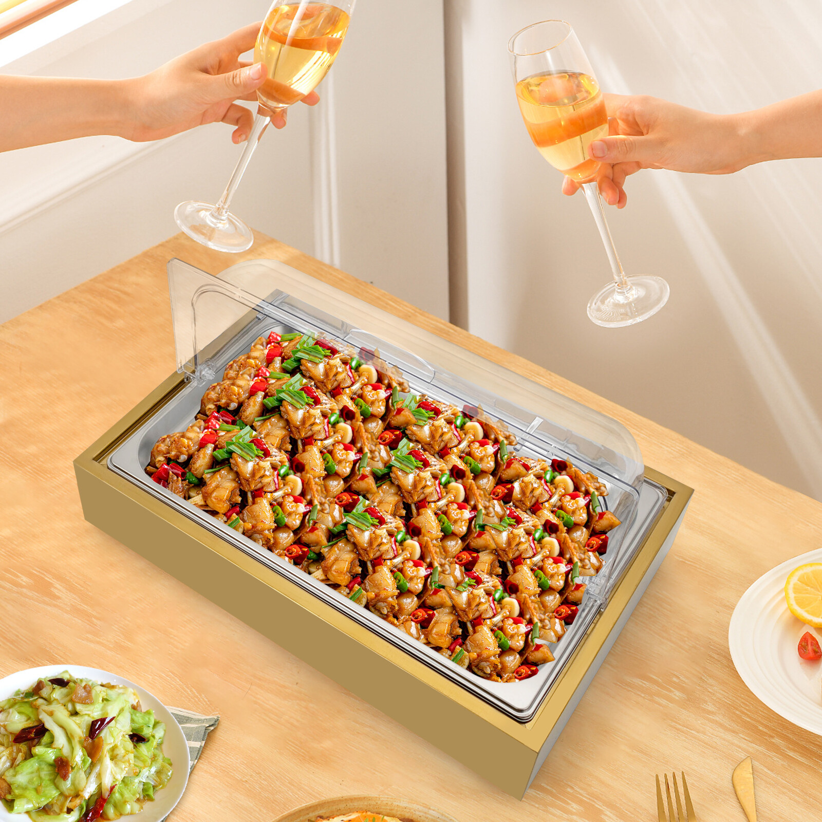 2-Compartments Buffet Cold Serving Plate Dishes Ice Food Serving Display Tray