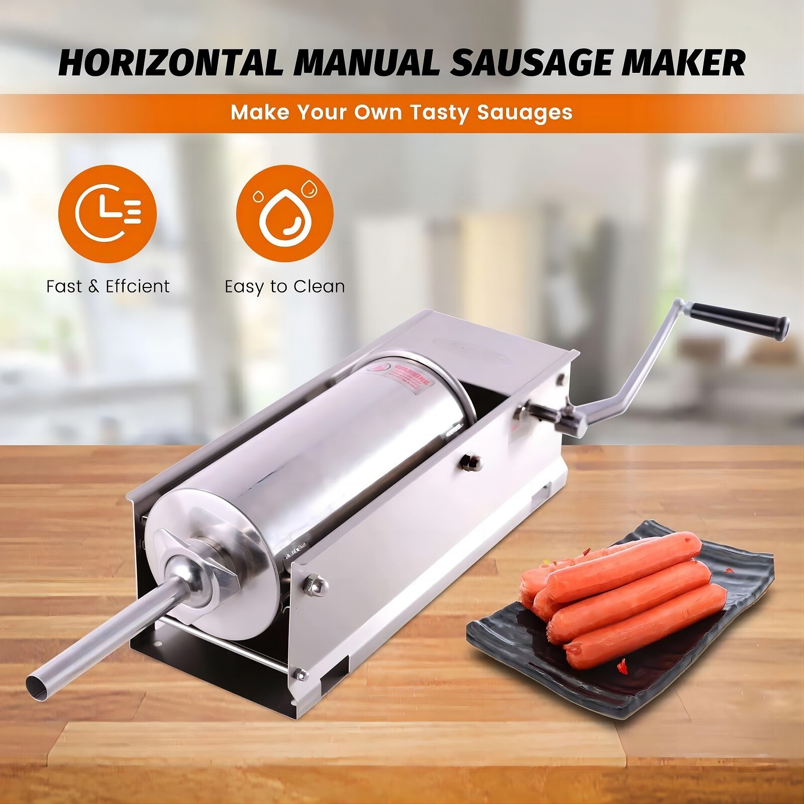 Hakka Horizontal 11LBS 5L Sausage Stuffer Stainless Steel Sausage Meat Maker