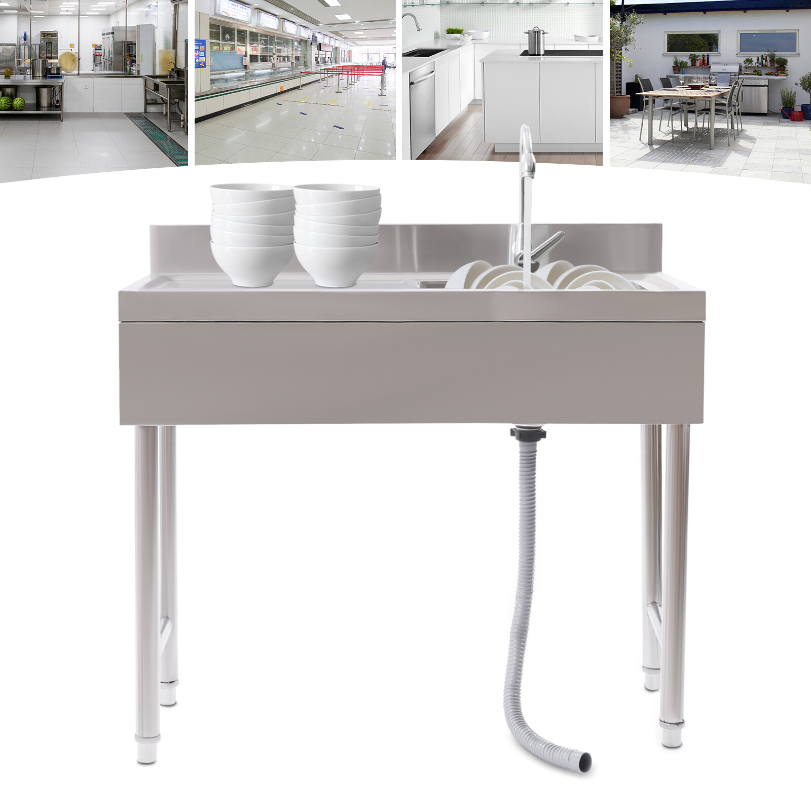 Stainless Steel Utility Sink Single Bowl Free Standing Kitchen Sink Farmhouse