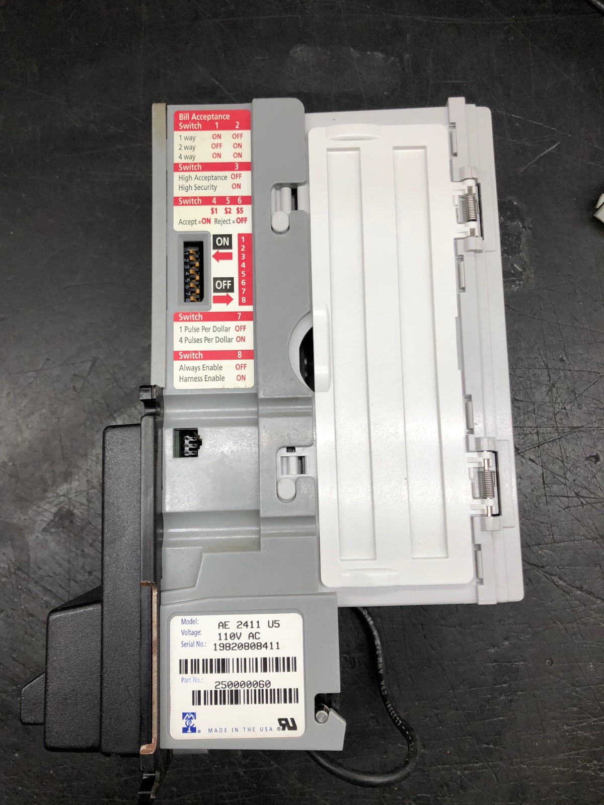 MEI Mars AE 2411 Bill Acceptor 110v – $1 Only – Refurbished w/ 90 Day Warranty