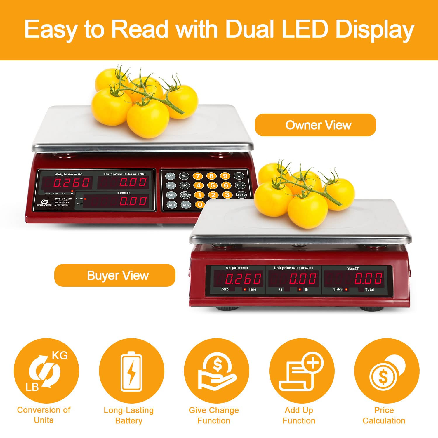 Price Computing Scale 66Lb Digital Rechargeable Commercial Weight for Produce Fo