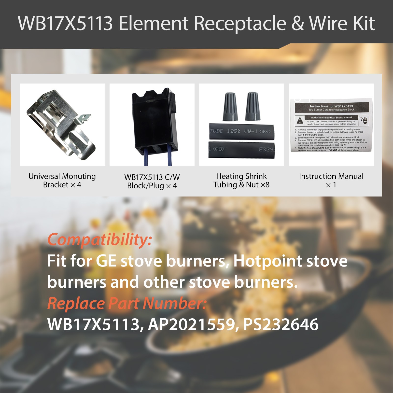 4 Pack Exact Replacement WB17X5113 for GE Range Burner Receptacle Terminal Block