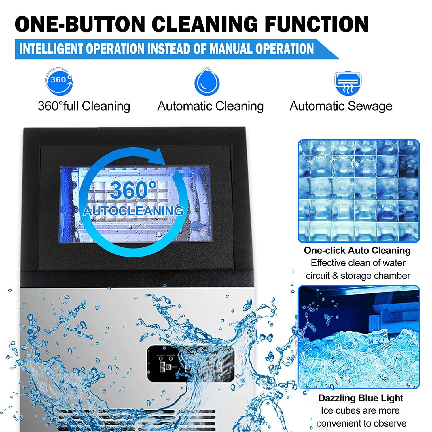 132lbs Built-in Commercial Ice Maker Stainless Steel Freestanding Cube Machine