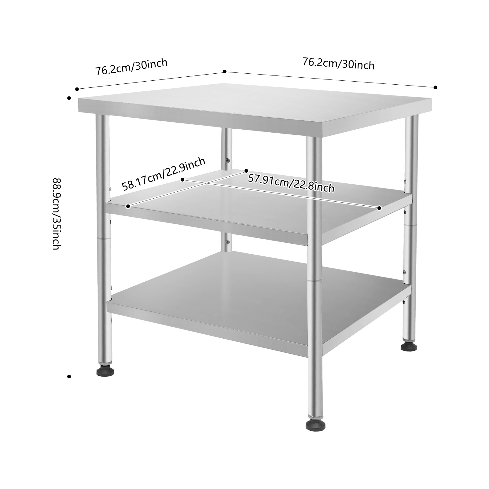 3 Tiers Garage Workbench, 30*30*35in Tool Bench, Silver Work Table With Casters