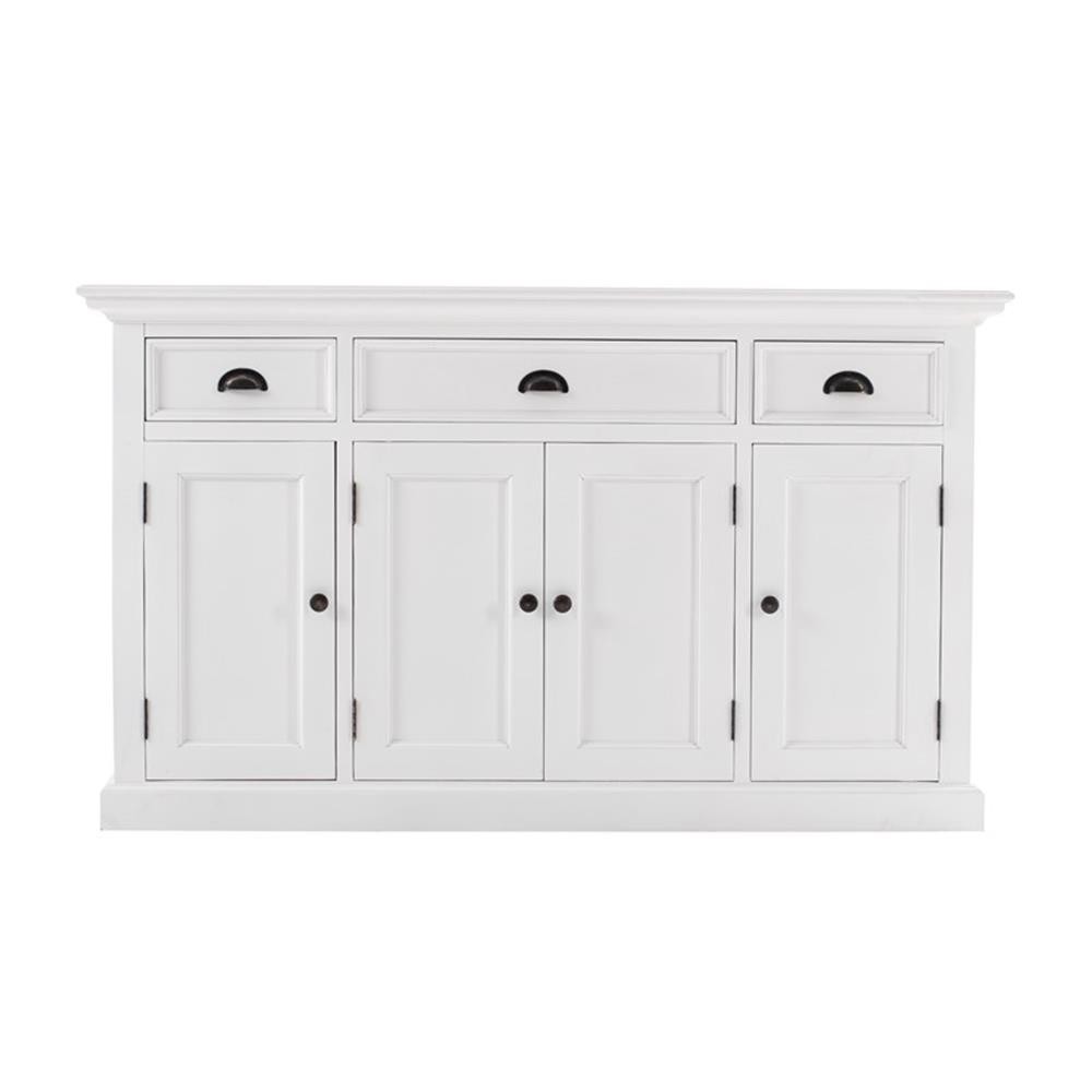 Pemberly Row Mahogany Wood Buffet with 4 Doors 3 Drawers in White