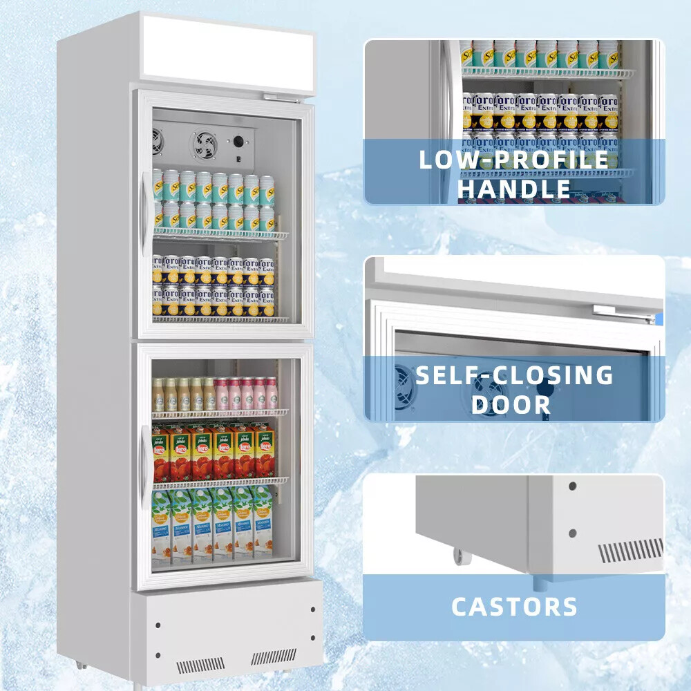 Commercial Merchandiser Refrigerator 2 Glass Door Beverage Cooler 10.9 Cu.ft New