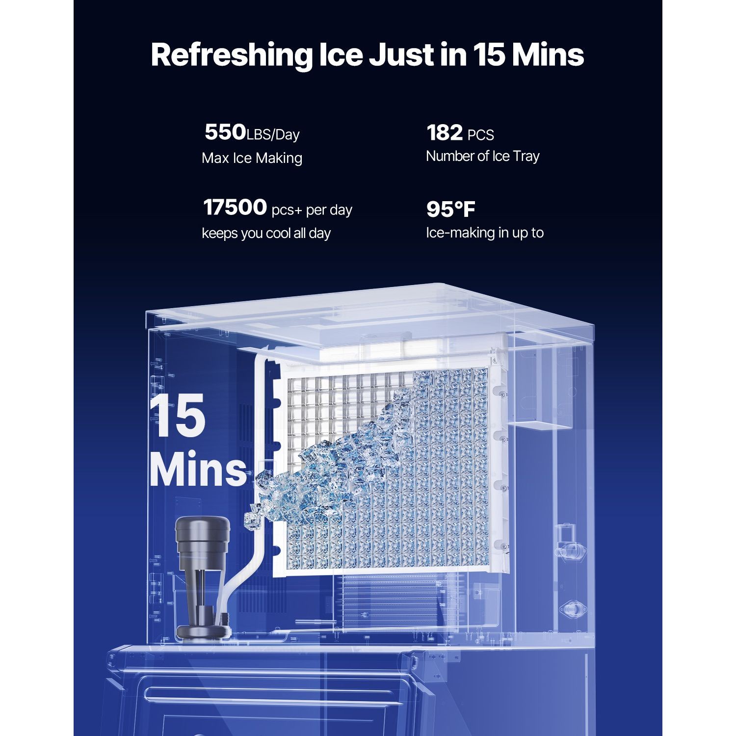 Commercial Ice Maker Machine, 550LBS/24H Ice-Making Machine