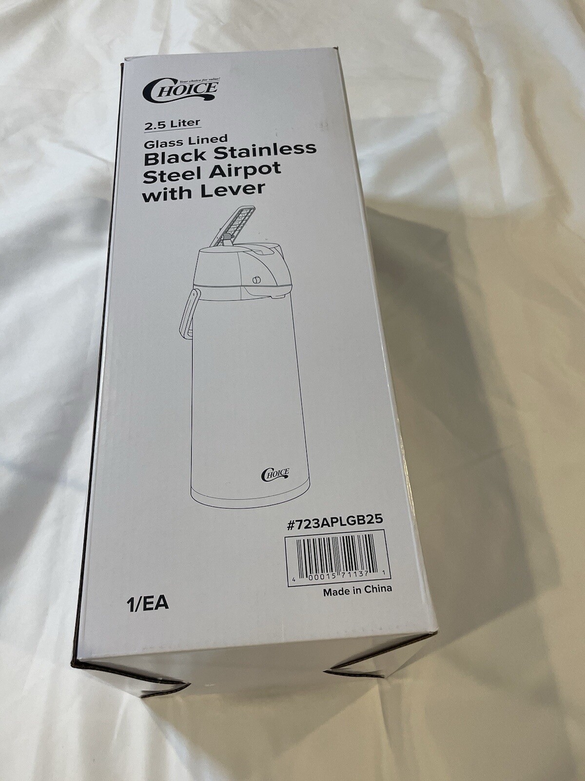 Choice 2.5 Liter Glass Lined Airpot Coffee Dispenser With Lever Black NEW