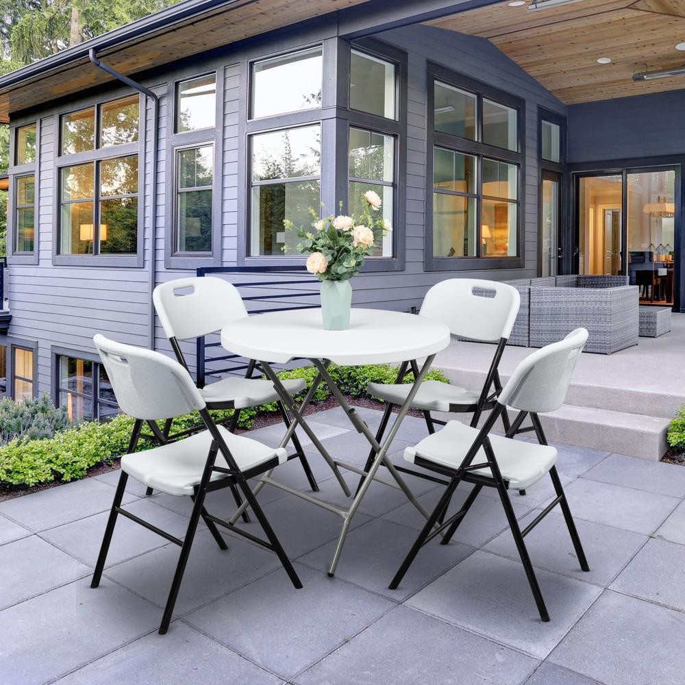 4PCS 33″H Commercial Contoured Folding Plastic Chairs Set Steel Frame White