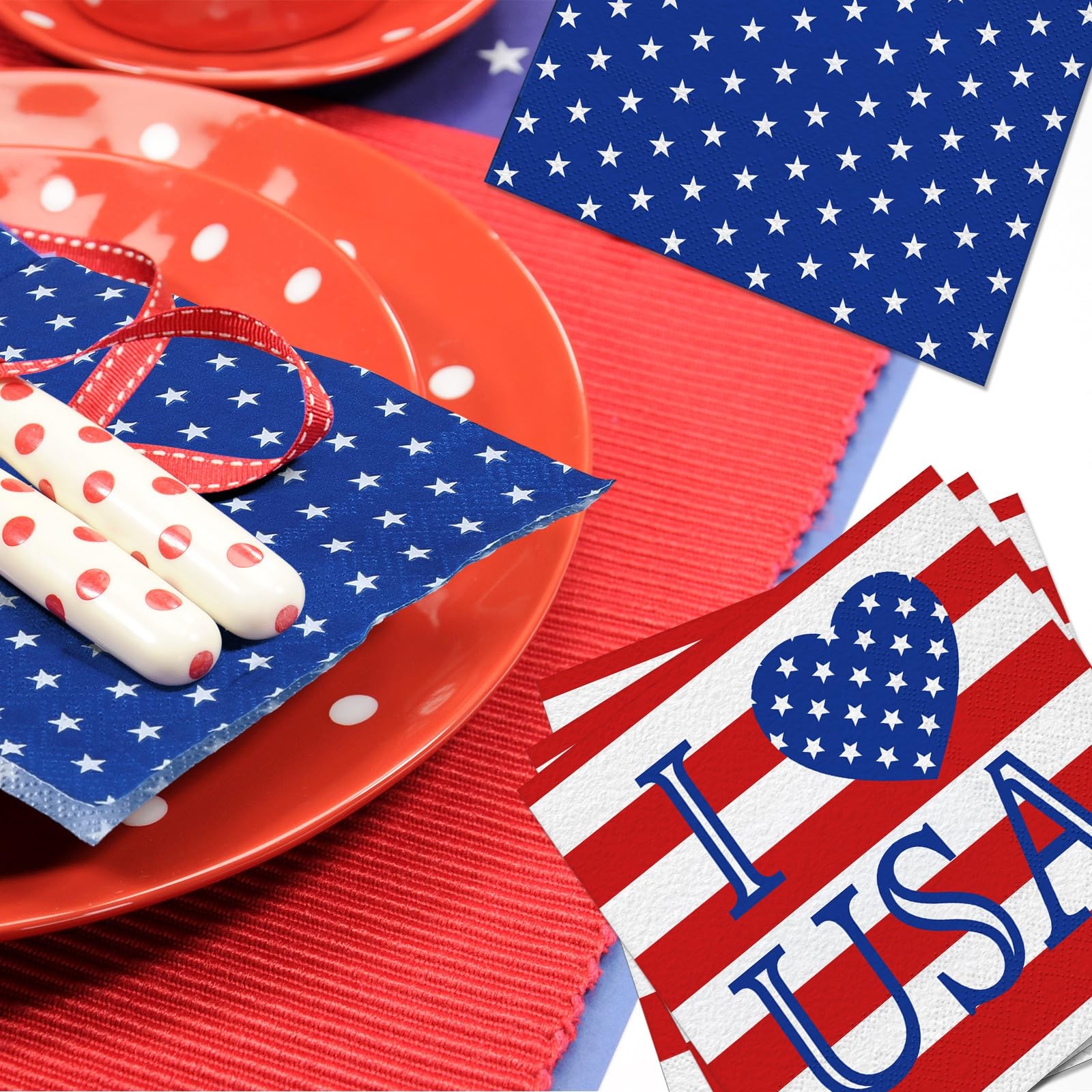 Nuanchu 200 Pcs American Flag Napkins 4Th Of July Patriotic Red White And Blue