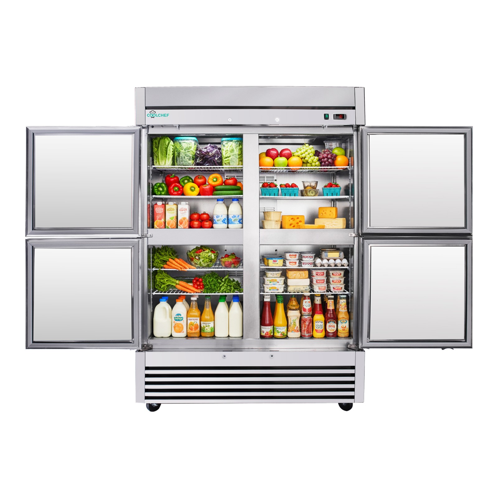 54″ Commercial Refrigerator 49 Cu.Ft 4-Door 32–37℉ Air Cooling 6 Shelves, R290