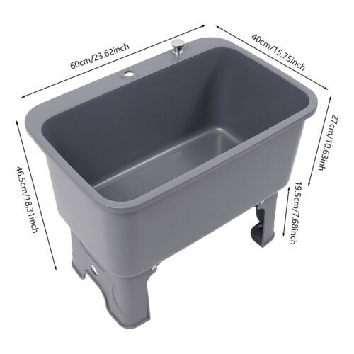 PP Freestanding Floor Mop Sink One-Piece Molded 60 × 40 × 27 cm Grey