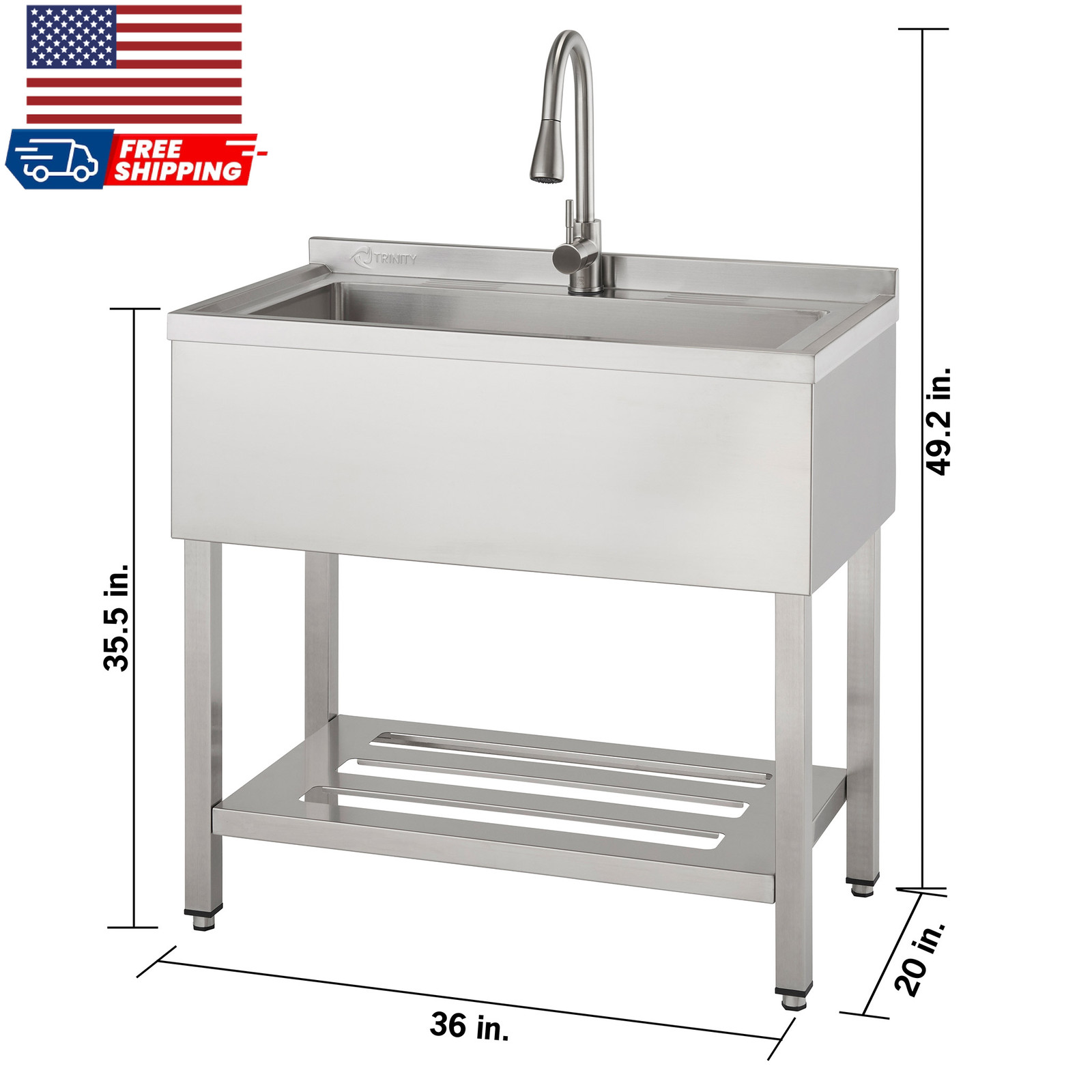 Stainless Steel Utility Sink Pull-Out Faucet Heavy Duty, Garage, Laundry, NEW