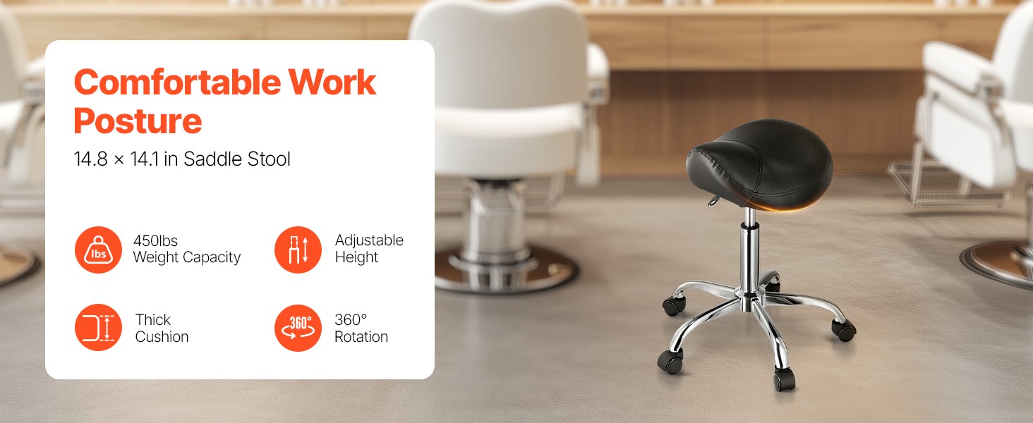 Saddle Stool with Wheels, 450 LBS Weight Capacity Ergonomic Rolling Stool,