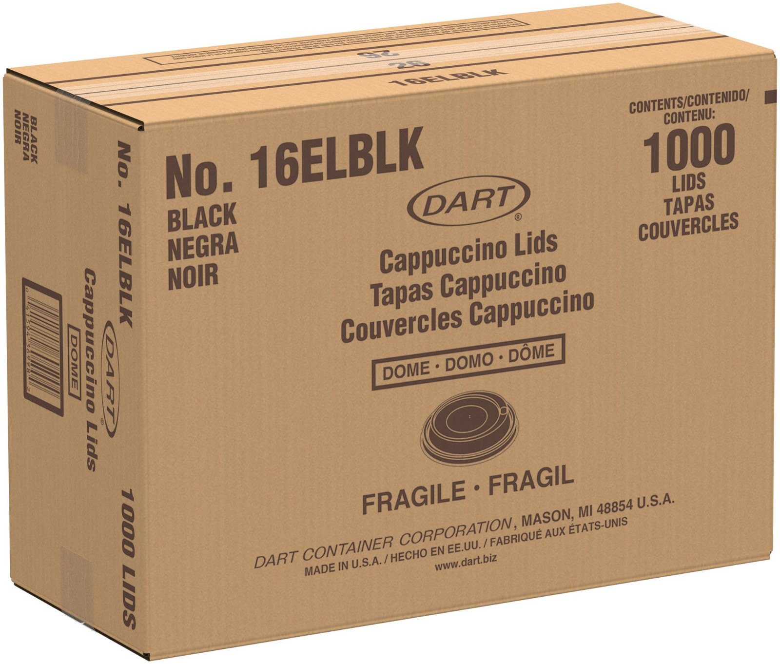 Dart 16ELBLK Black Cappuccino Dome Sip-Lid Fits 12-24 oz Foam Cups – 1,000/Case