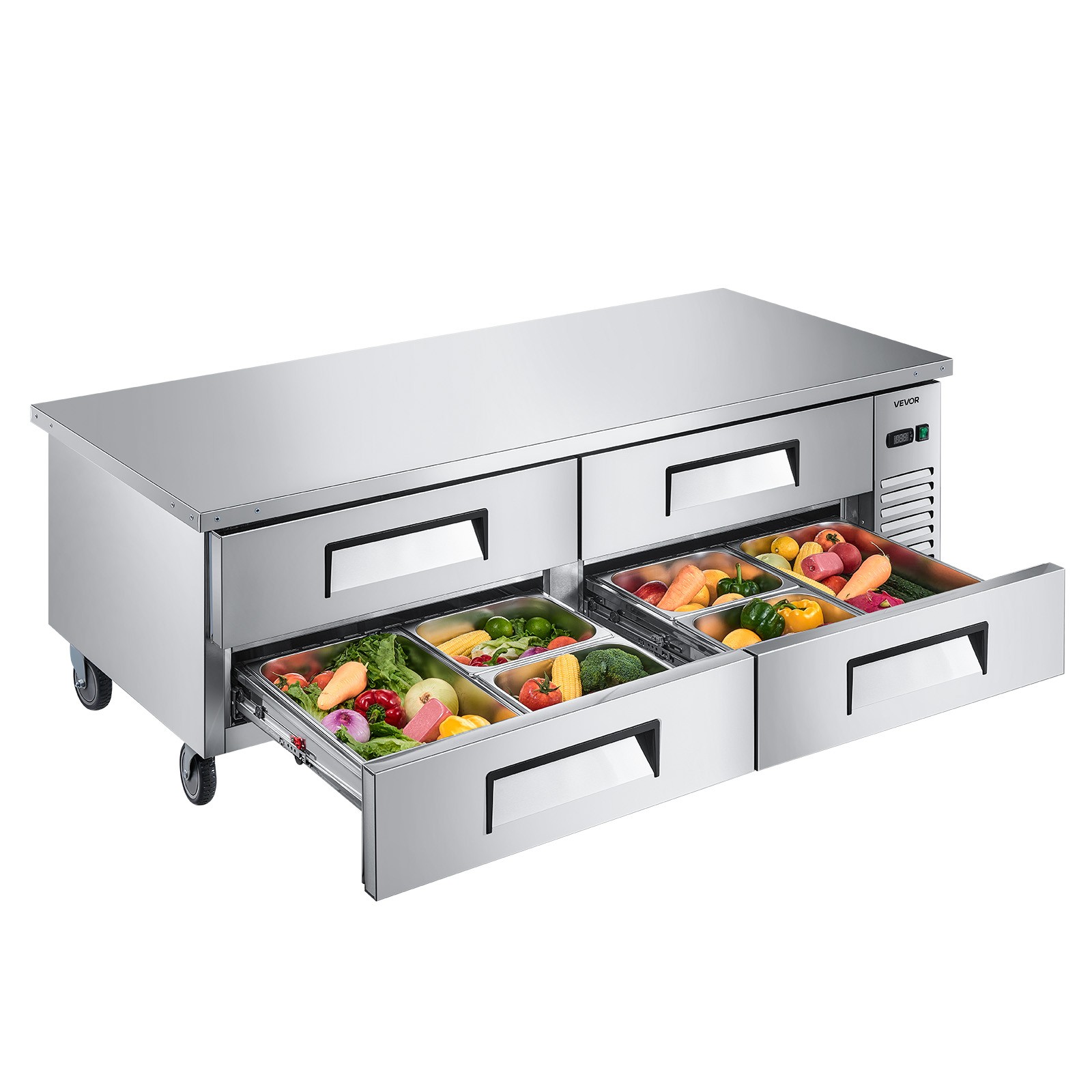 VEVOR Commercial Chef Base Refrigerator Kitchen Prep Worktable 72 in Four Drawer