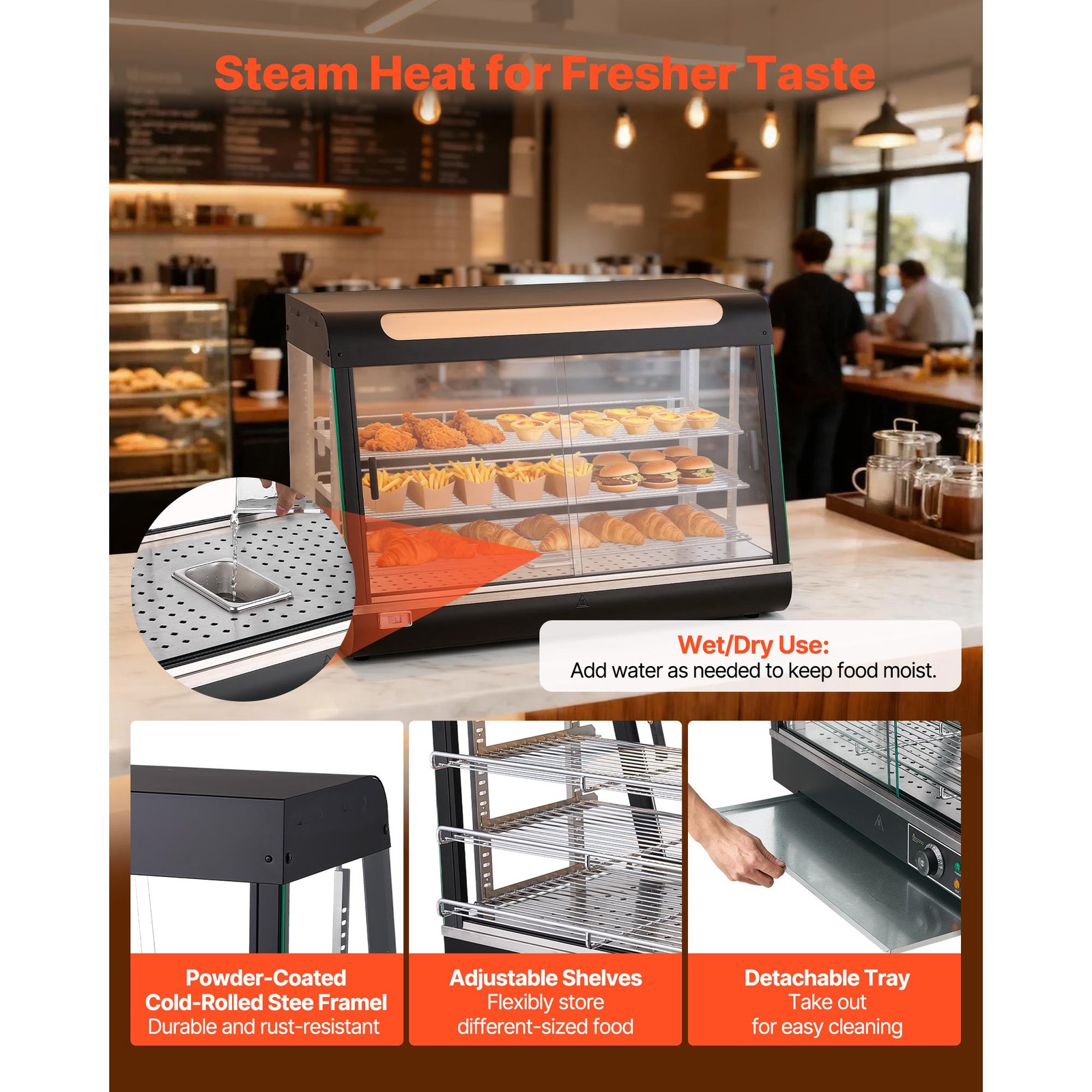 Uimoso 3-Tier 36″ Commercial Food Warmer Display Cabinet w/LED Light 137Qt/130L