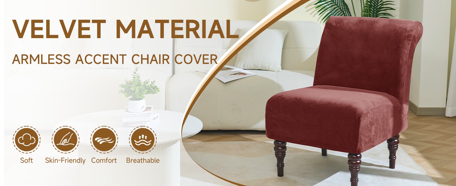 Velvet Armless Accent Chair Cover, Soft Stretch Accent Chair Slipcovers Without