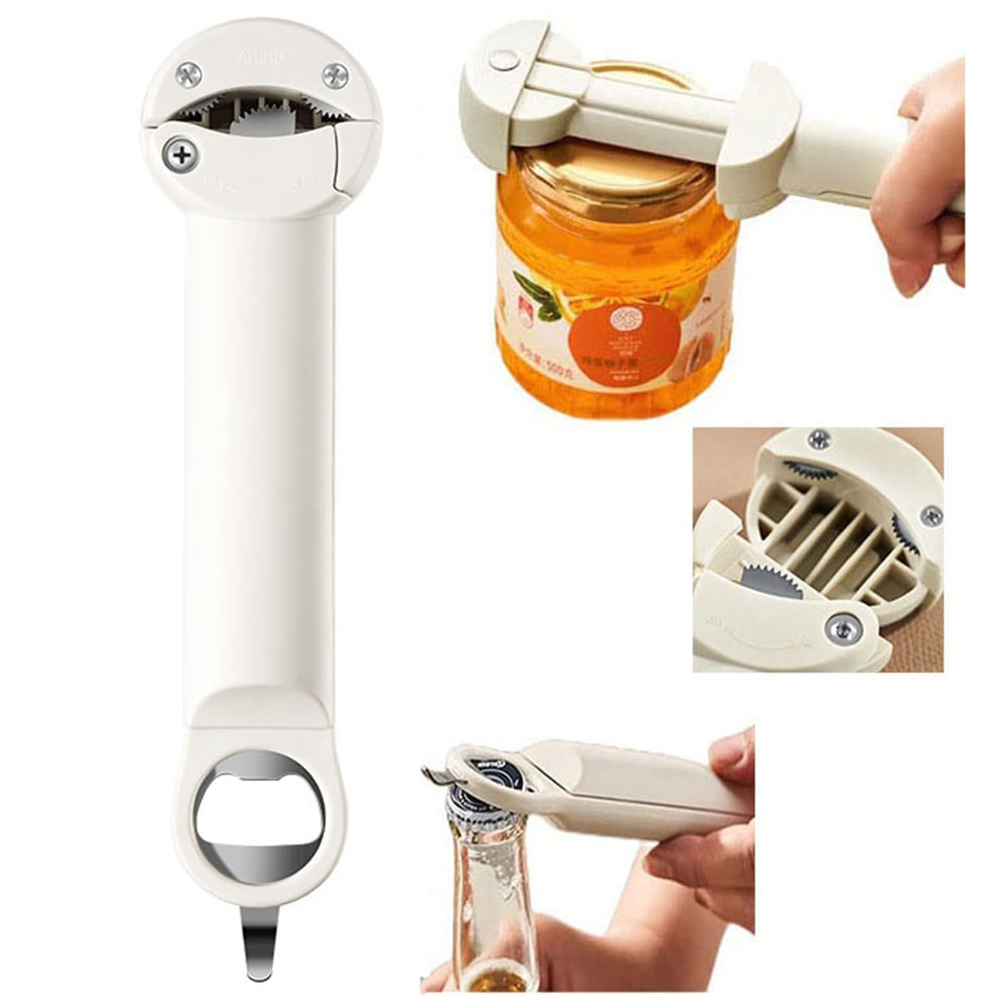 Stainless Steel Adjustable Cap Screwer,Multifunctional Retractable Bottle Opener