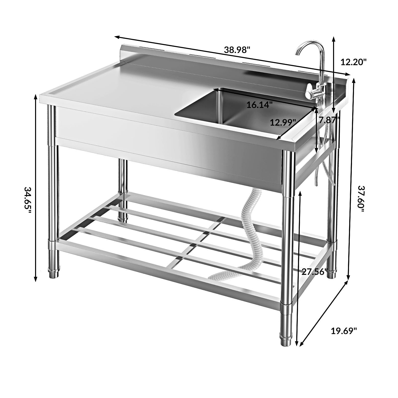 Stainless Steel Utility Sink Free Standing Single Bowl Commercial Kitchen Sink