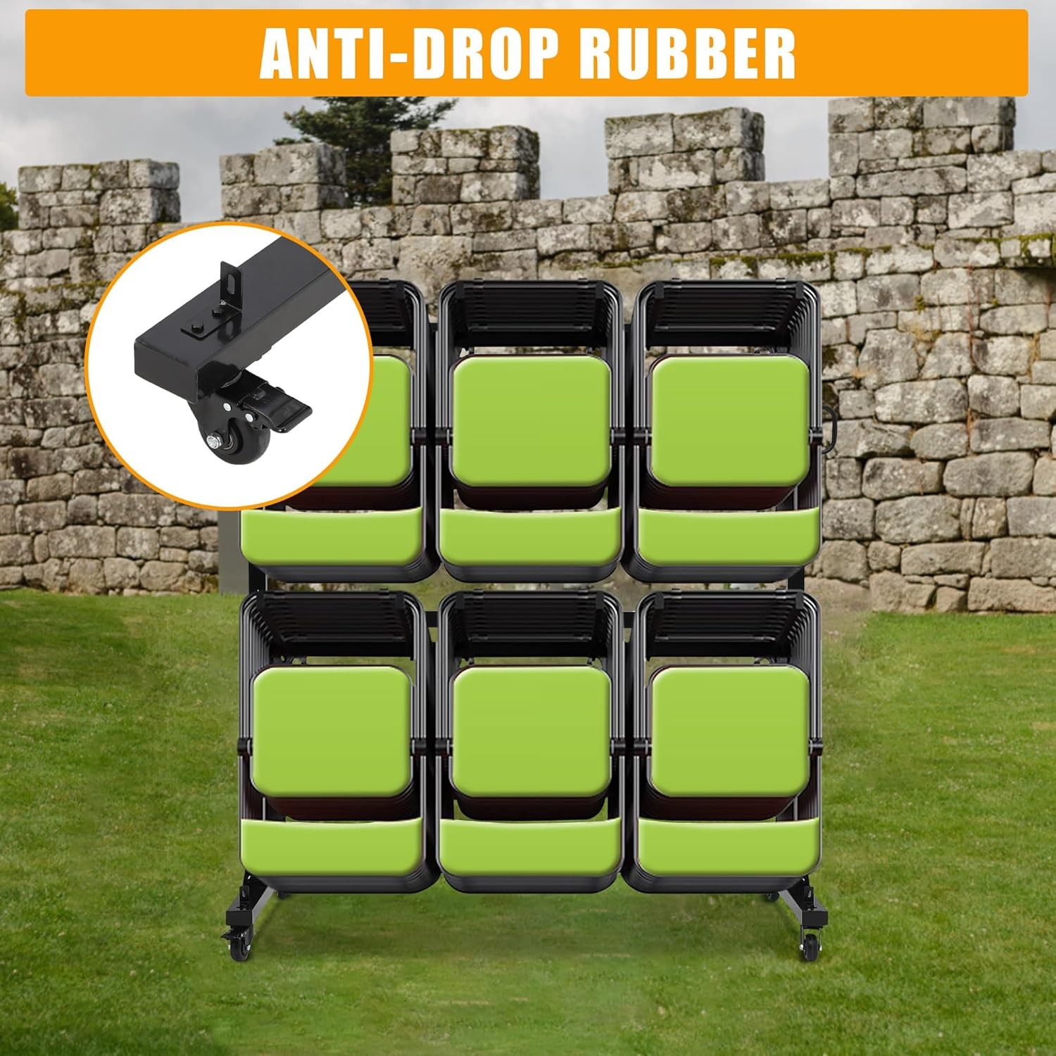 Folding Chair Cart Storage Rack w/ Wheels for 80 Chairs of 800Lbs w/ Rain Cover
